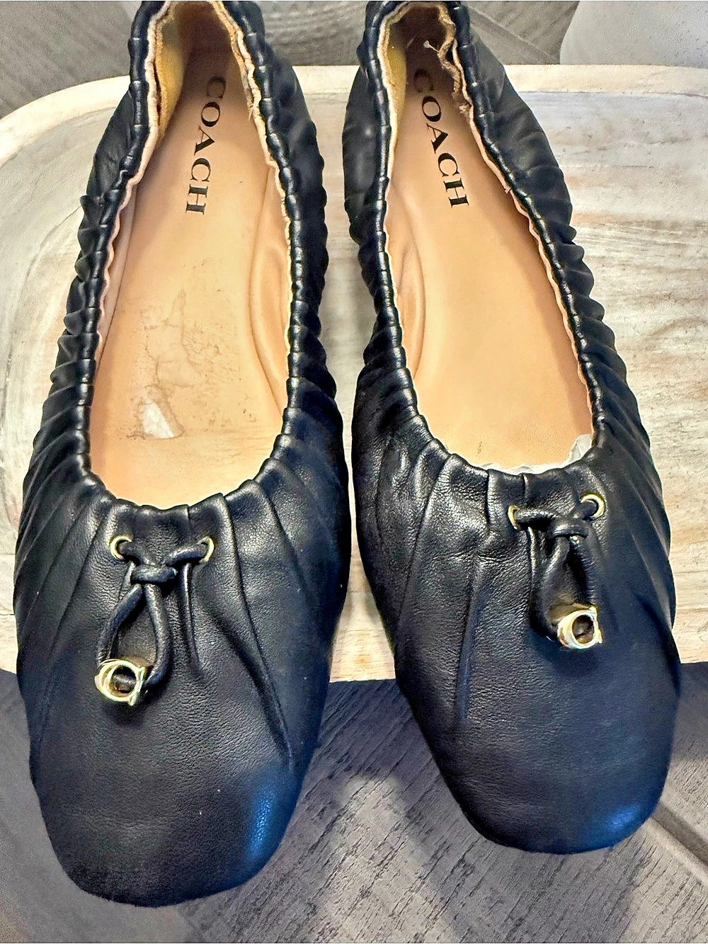 Coach Eleanor Leather Flats in Black US 7